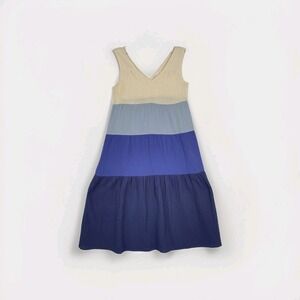 Marine Layer Dress Womens Medium Multicolor Colorblock Maxi Tiered Cotton Summer